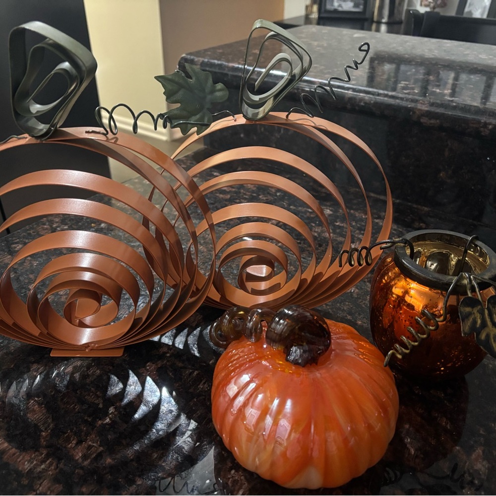 Decorative Metal and glass Pumpkin Set -